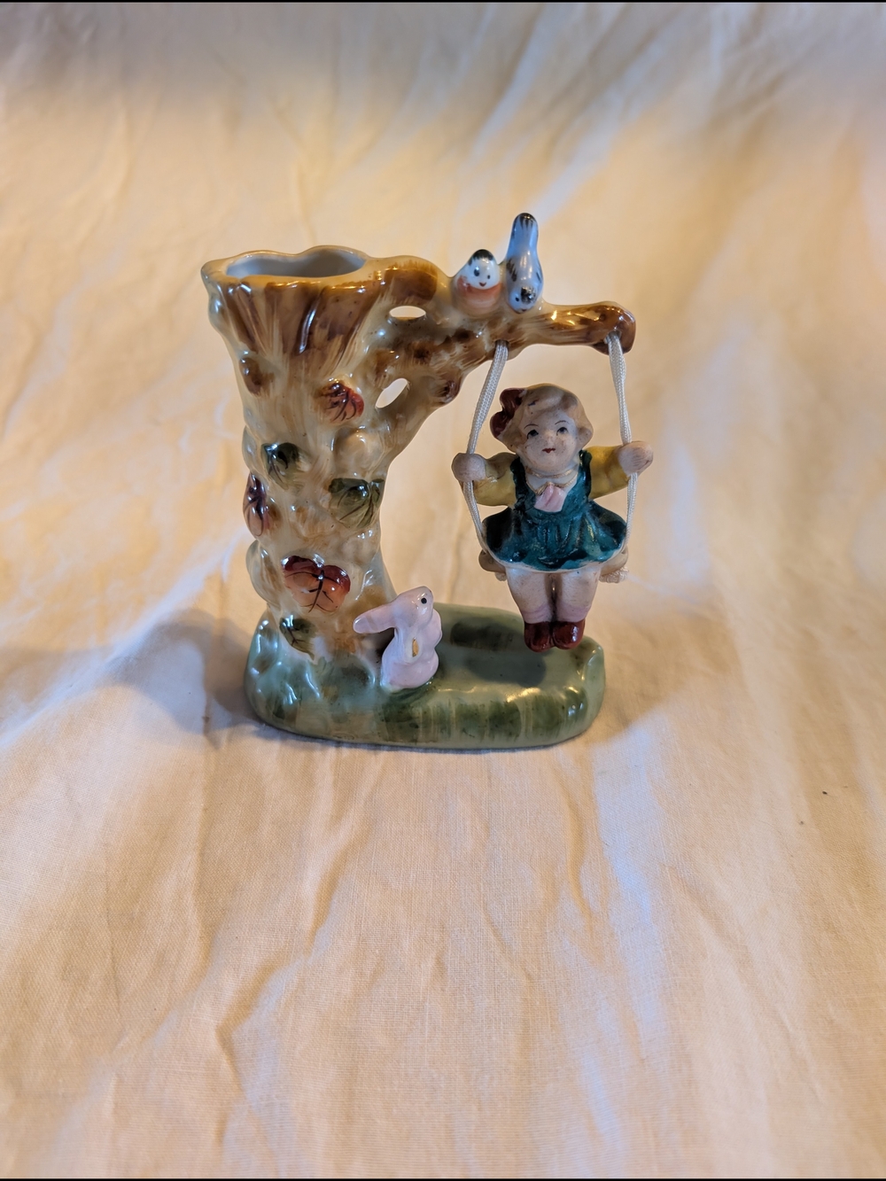 2/30$ Hand-Painted Ceramic Girl on Swing Vase - Blue & Green